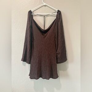 Beige Botany Brown Long Sleeve Short Dress